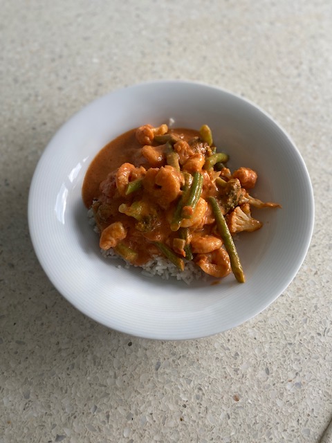 Curry met garnalen